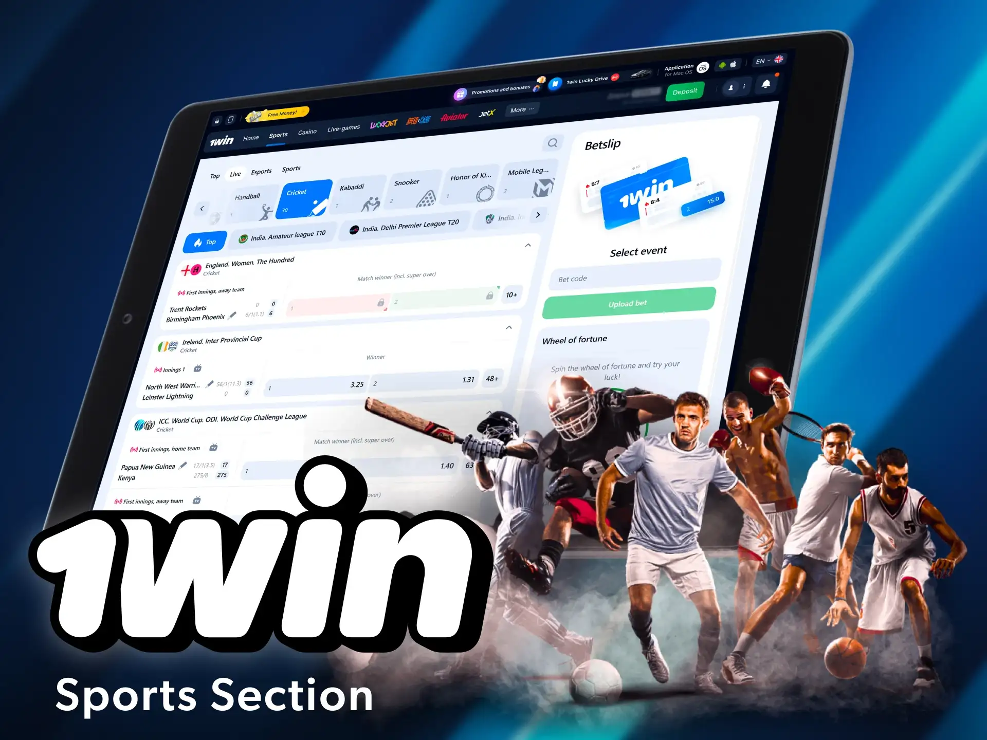 Open the sports betting section of 1win and choose cricket.