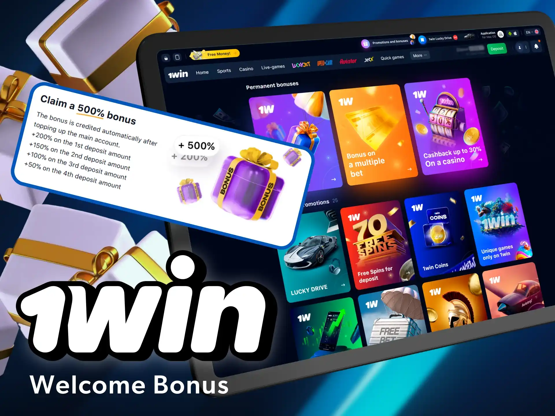 Get your first deposit bonus at 1win online casino.