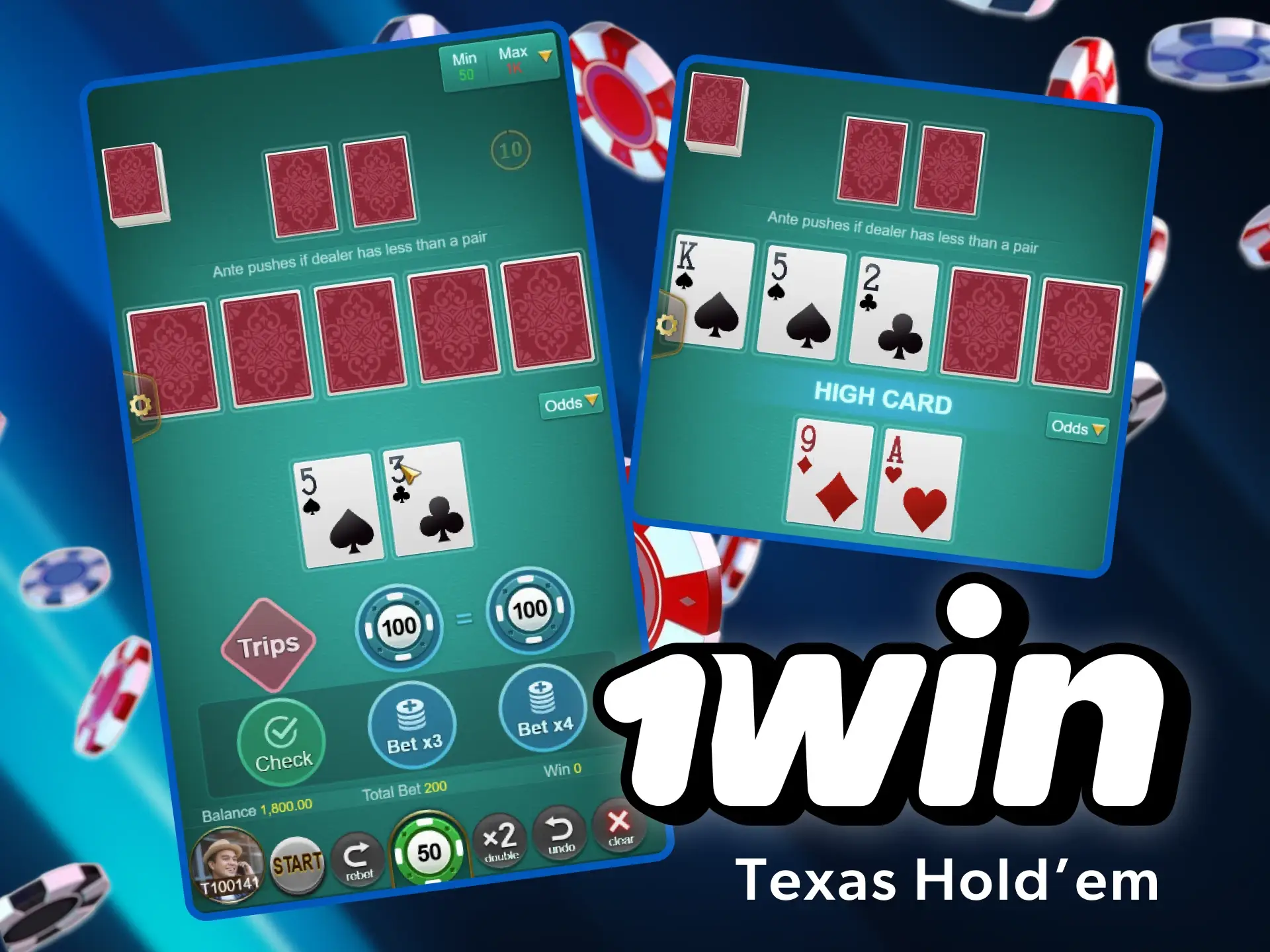 Have joy by playing the Texas hold'em version of poker in the 1win casino.